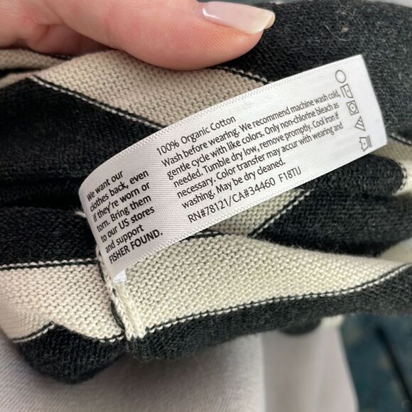 Eileen Fisher Black Cream Striped Tunic Sweater - Picture 6 of 6